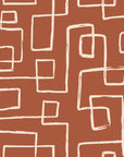 Linear Circuit Terracotta minimalist line wallpaper in terracotta and cream