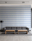 Linen Diamonds Navy argyle wallpaper in a contemporary commercial office lobby