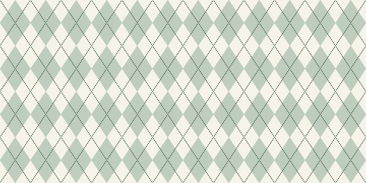 Linen Diamonds Sage argyle wallpaper in sage and cream