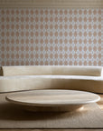 Linen Diamonds Terracotta argyle wallpaper in an elegant living room