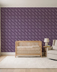 Linen & Leaf Plum leaf wallpaper in a calm, light-filled nursery