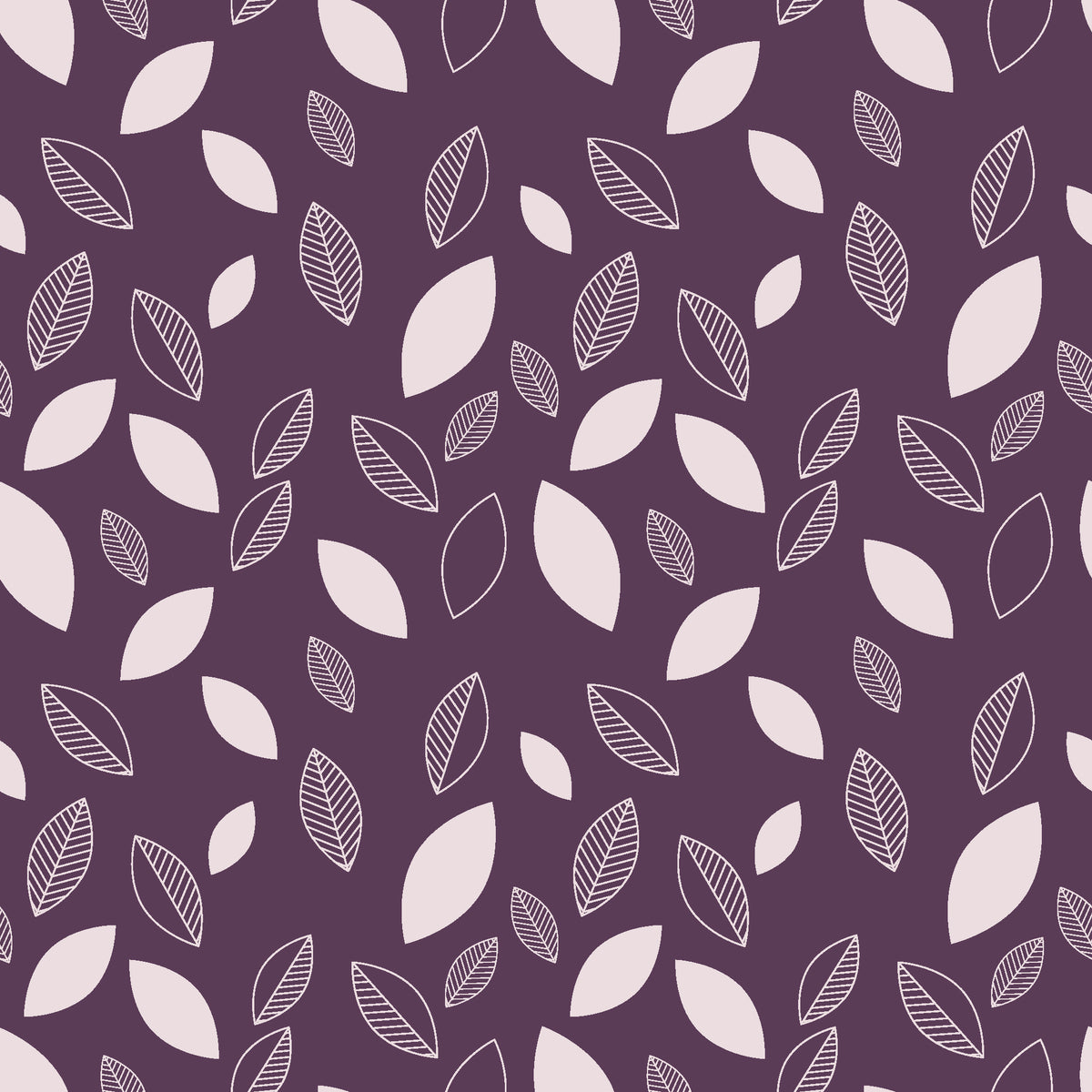 Linen & Leaf Plum leaf wallpaper in plum and pearl