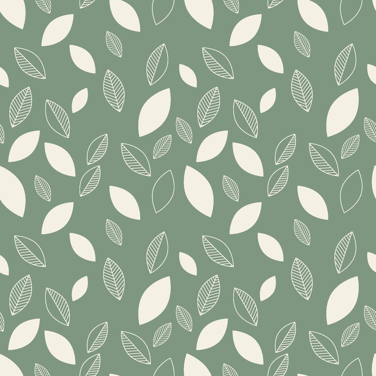 Linen & Leaf Sage leaf wallpaper in sage and cream