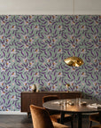 Magnolia Morning Plum magnolia bloom wallpaper in an elegant dining room