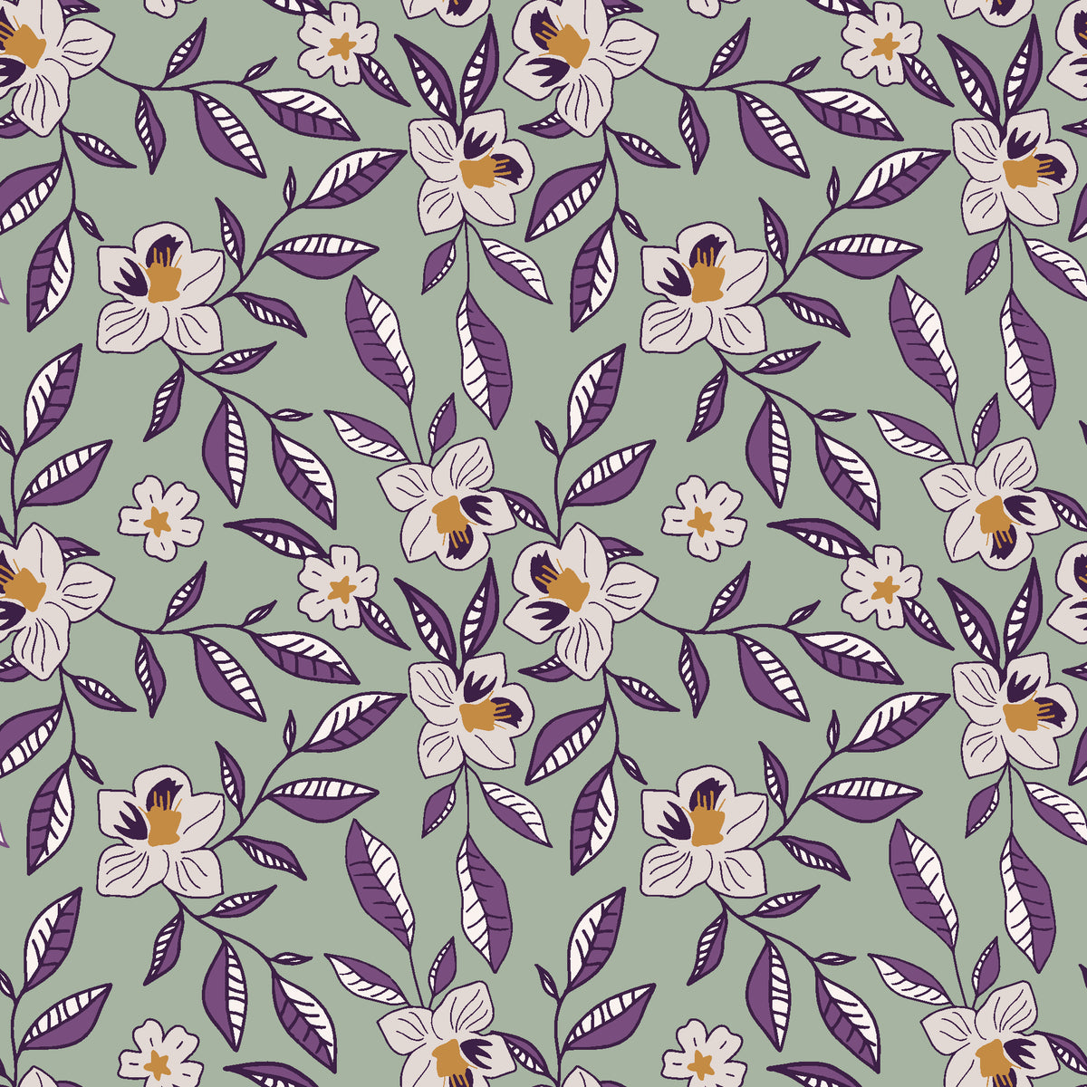 Magnolia Morning Plum magnolia bloom wallpaper in plum and pearl