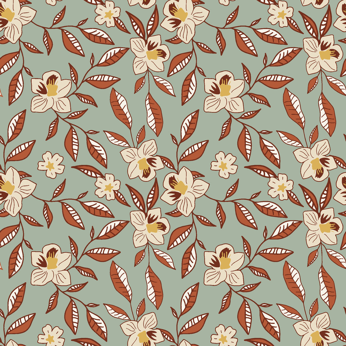 Magnolia Morning Terracotta magnolia bloom wallpaper in terracotta and sand