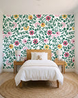 Matisse Reverie Emerald folk floral wallpaper in a bright, cheerful child's bedroom