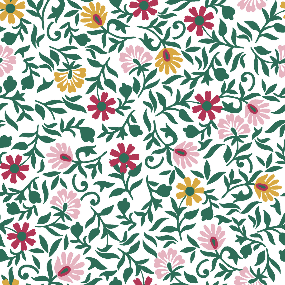 Matisse Reverie Emerald folk floral wallpaper in emerald and gold