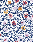 Matisse Reverie Navy folk floral wallpaper in navy and marigold