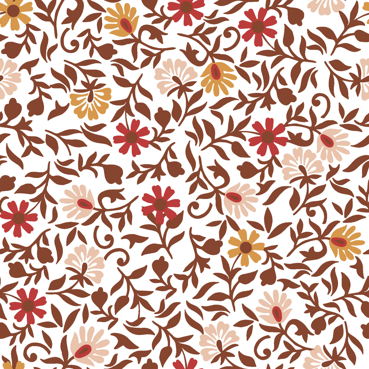 Matisse Reverie Rust folk floral wallpaper in rust and saffron