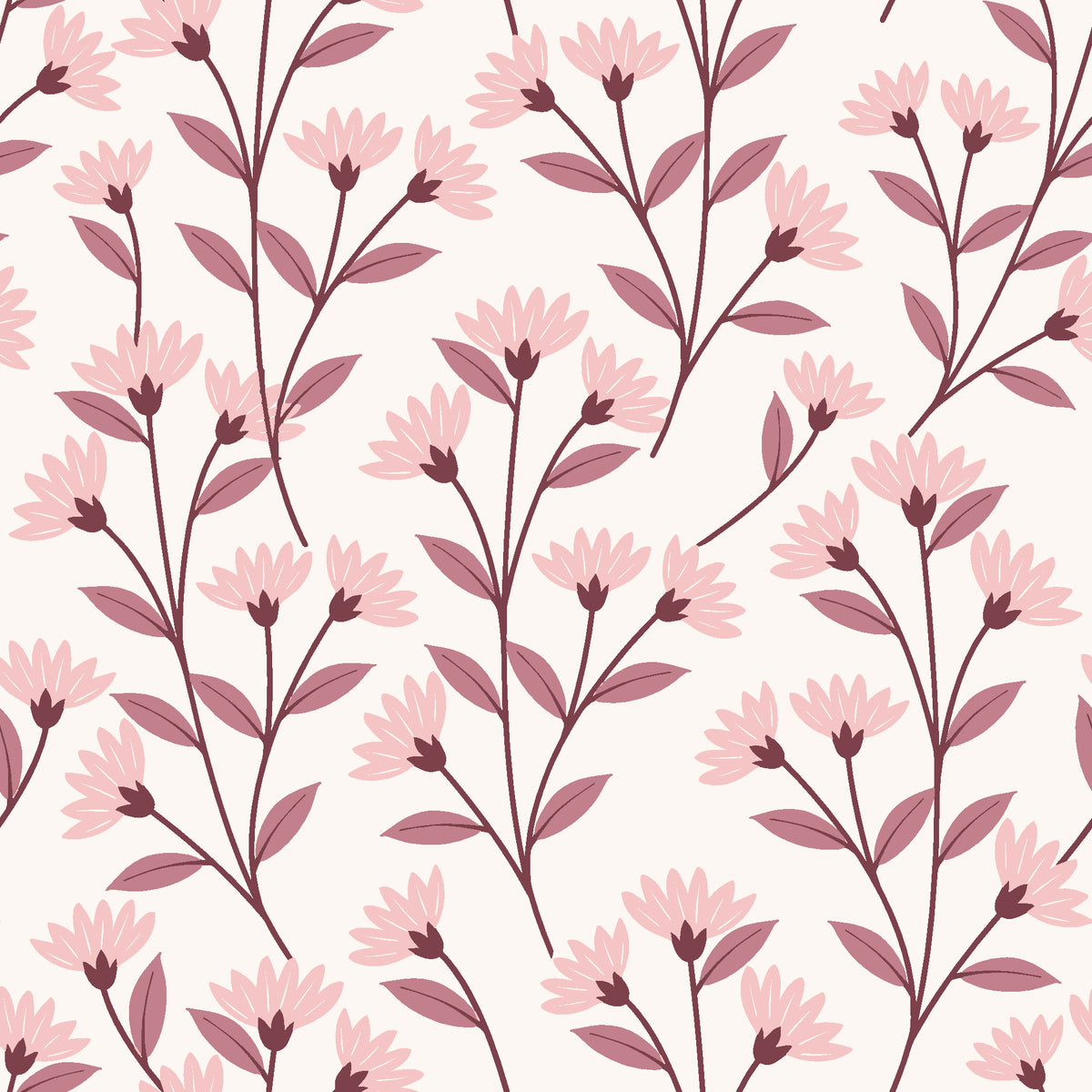 Meadow Light Blush meadow flower wallpaper in blush and rose