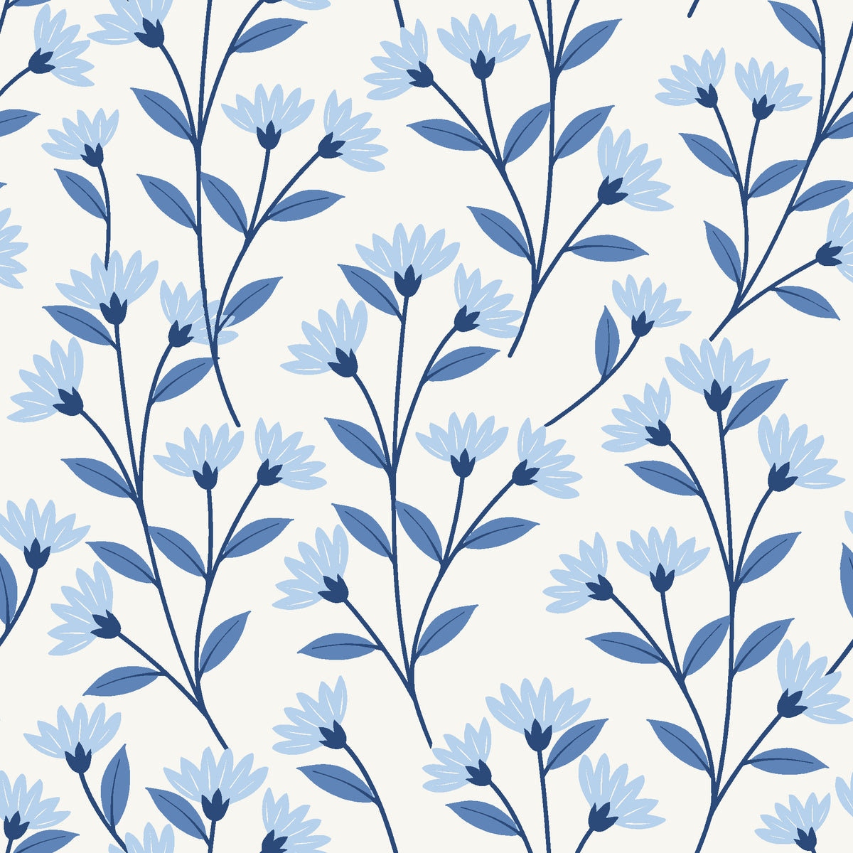 Meadow Light Cornflower meadow flower wallpaper in cornflower and ivory