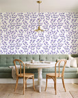 Meadow Light Lavender meadow flower wallpaper as a feature wall in a sunlit breakfast nook
