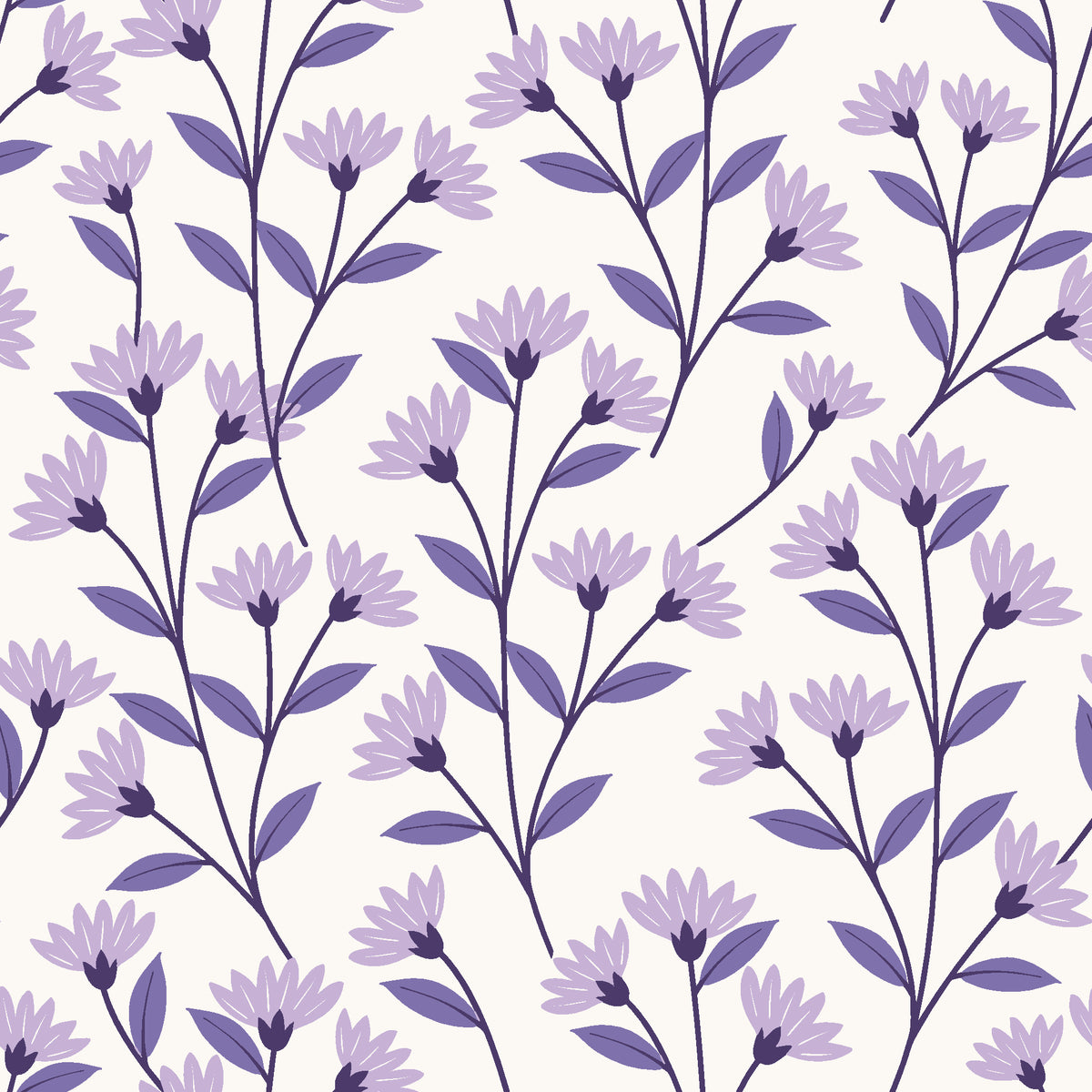 Meadow Light Lavender meadow flower wallpaper in lavender and ivory
