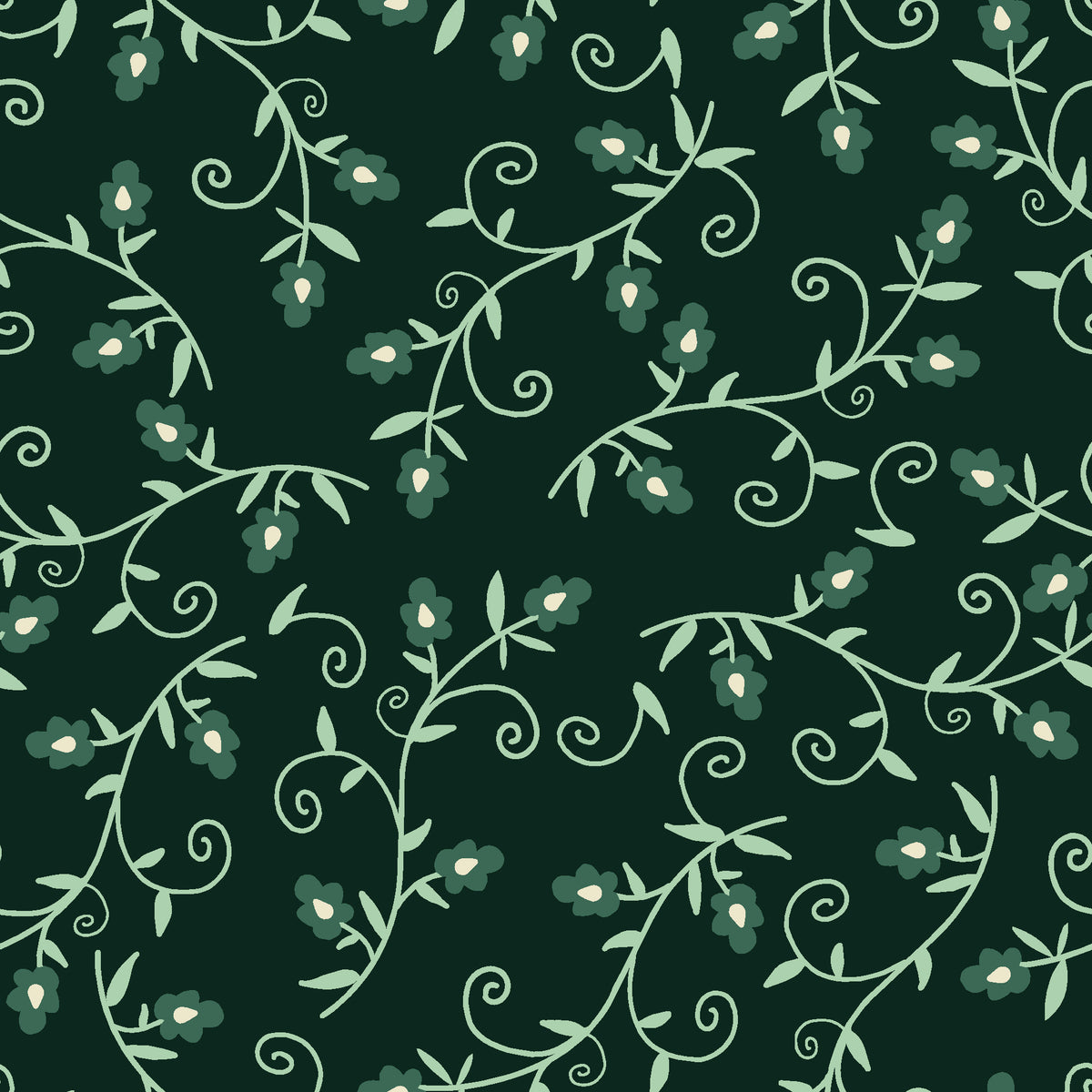 Meadow Wander Emerald floral vine wallpaper in emerald and sage