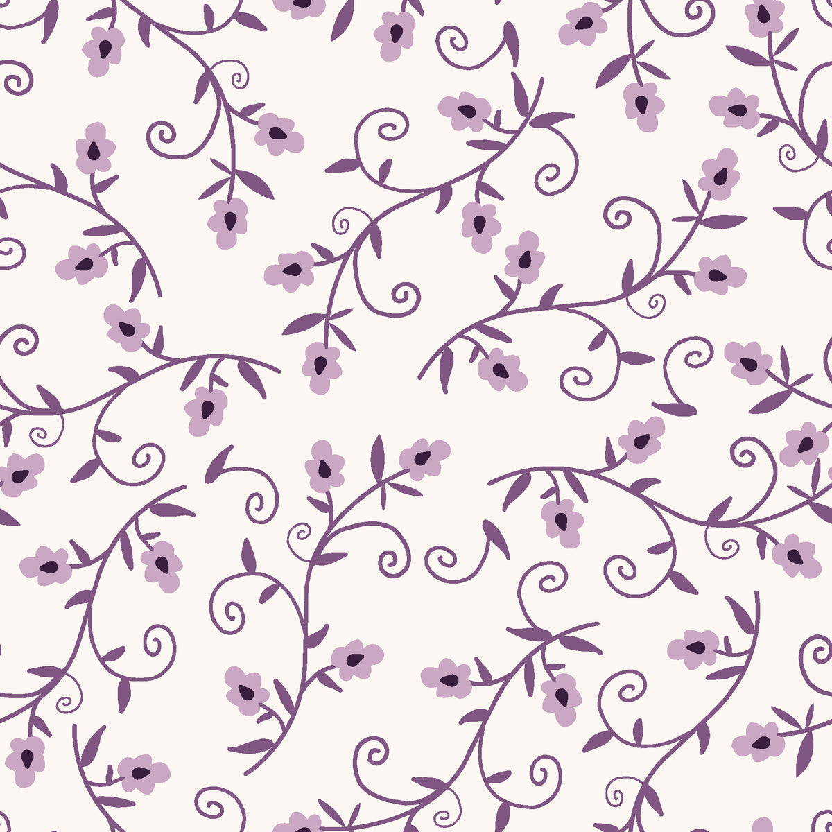 Meadow Wander Plum floral vine wallpaper in plum and pearl