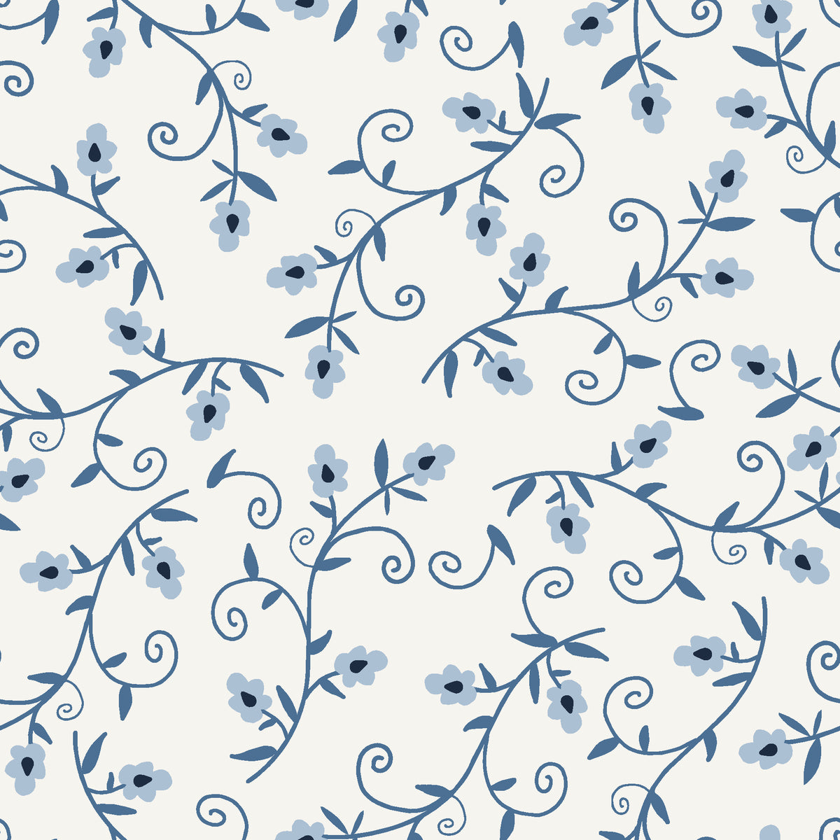 Meadow Wander Slate floral vine wallpaper in slate blue and linen