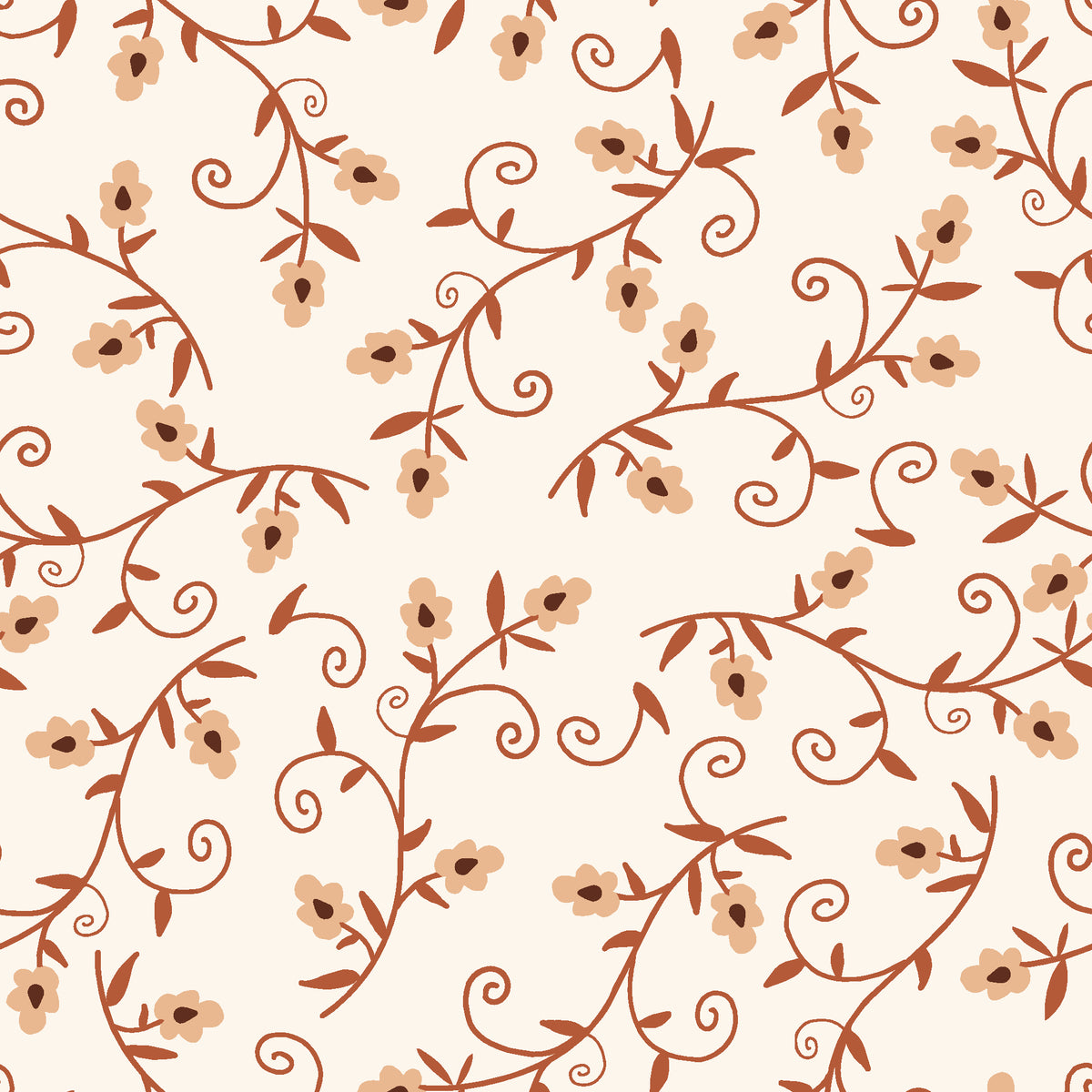 Meadow Wander Terracotta floral vine wallpaper in terracotta and cream