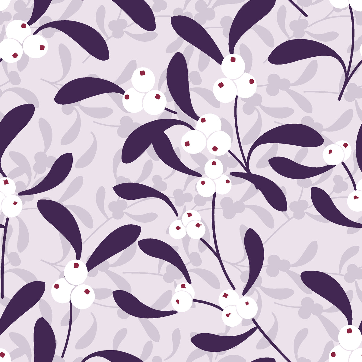 Mistletoe Trail Aubergine mistletoe wallpaper in aubergine and lilac