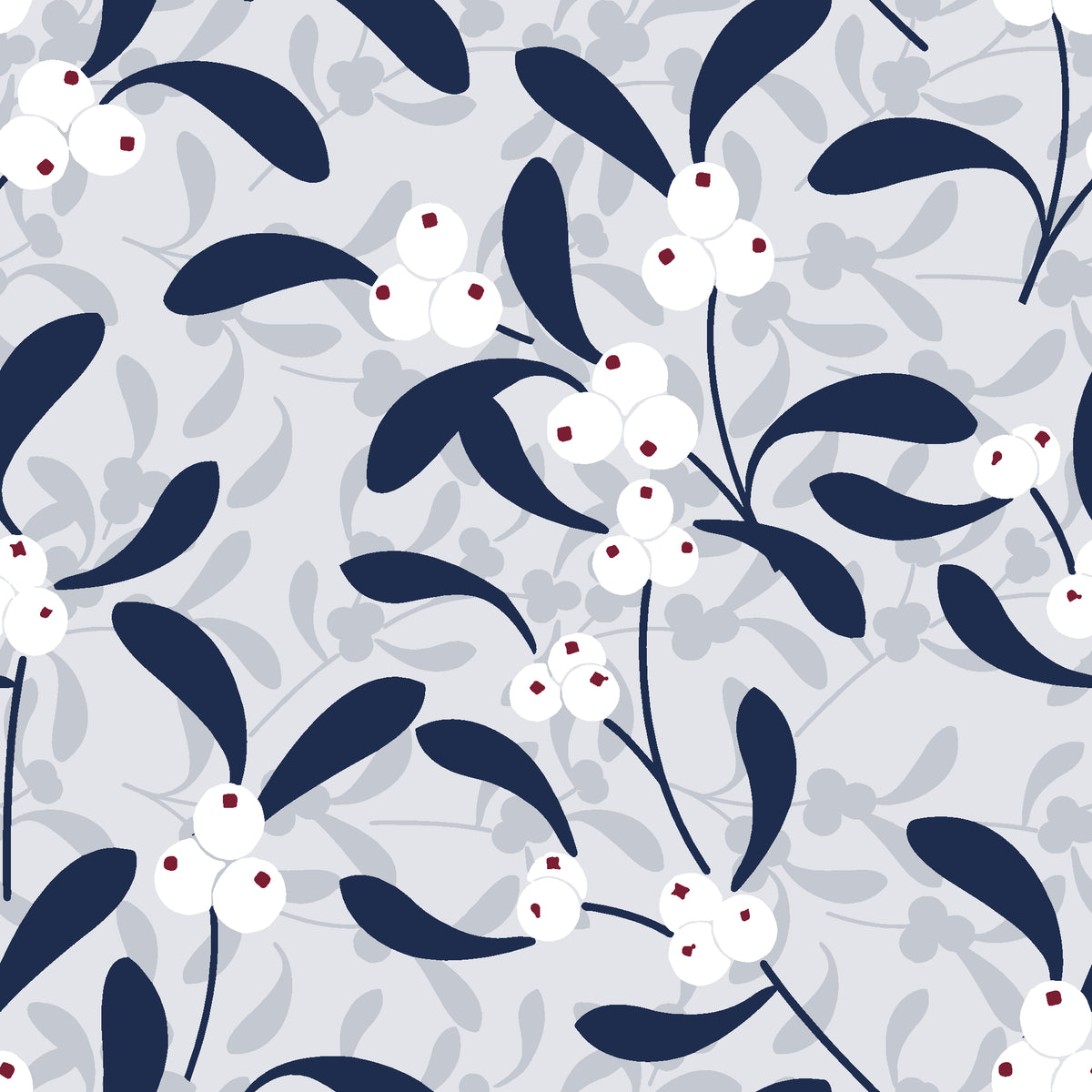 Mistletoe Trail Navy mistletoe wallpaper in navy and mist