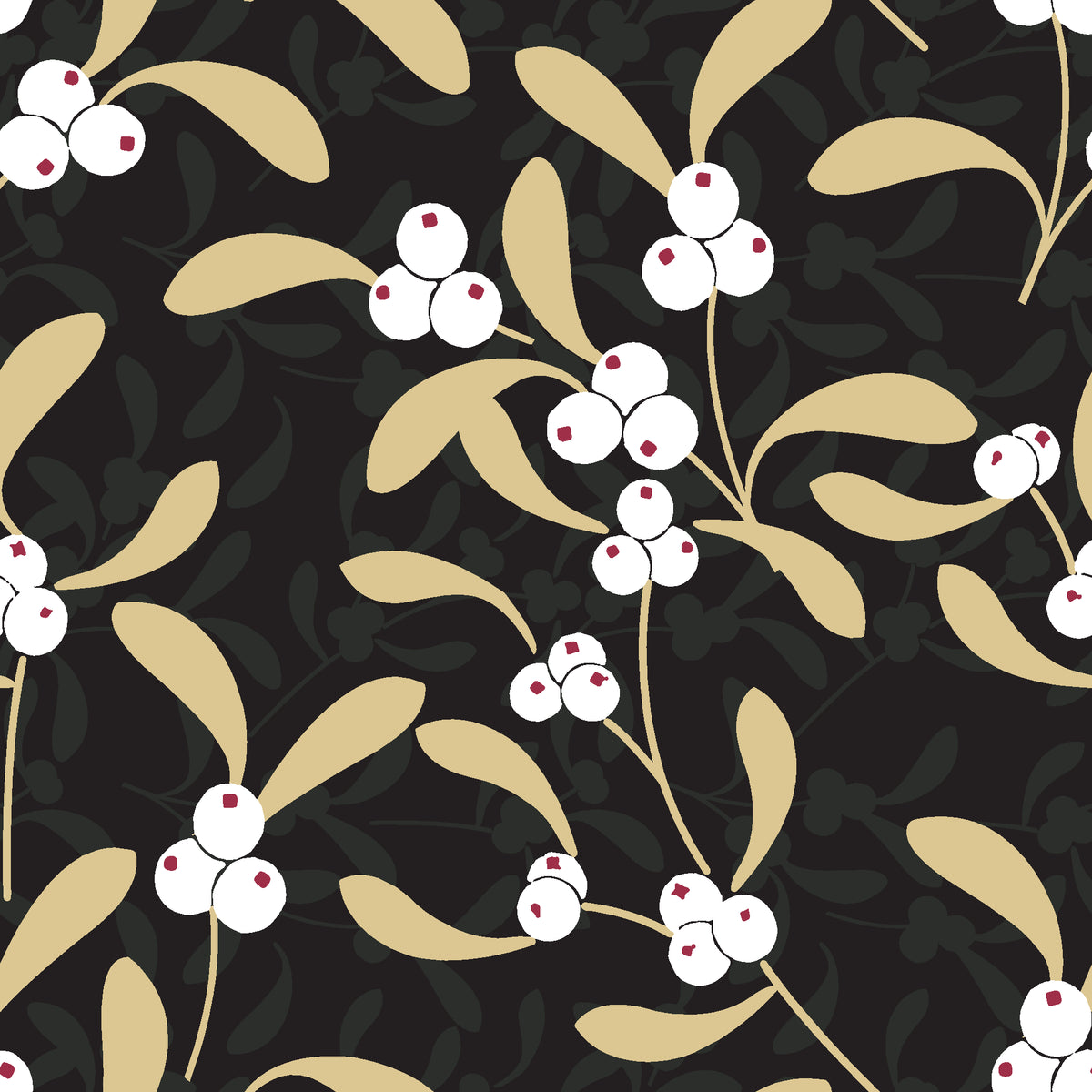 Mistletoe Trail Noir mistletoe wallpaper in black and gold
