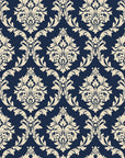 Misty Fern Romance Midnight damask wallpaper in midnight and ivory
