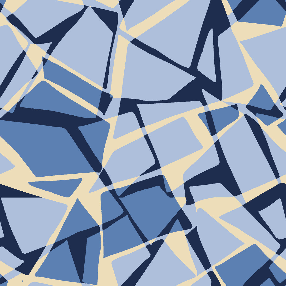 Muted Block Indigo geometric wallpaper in indigo and stone