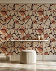 Muted Block Terracotta geometric wallpaper on the wall of a grand entry foyer