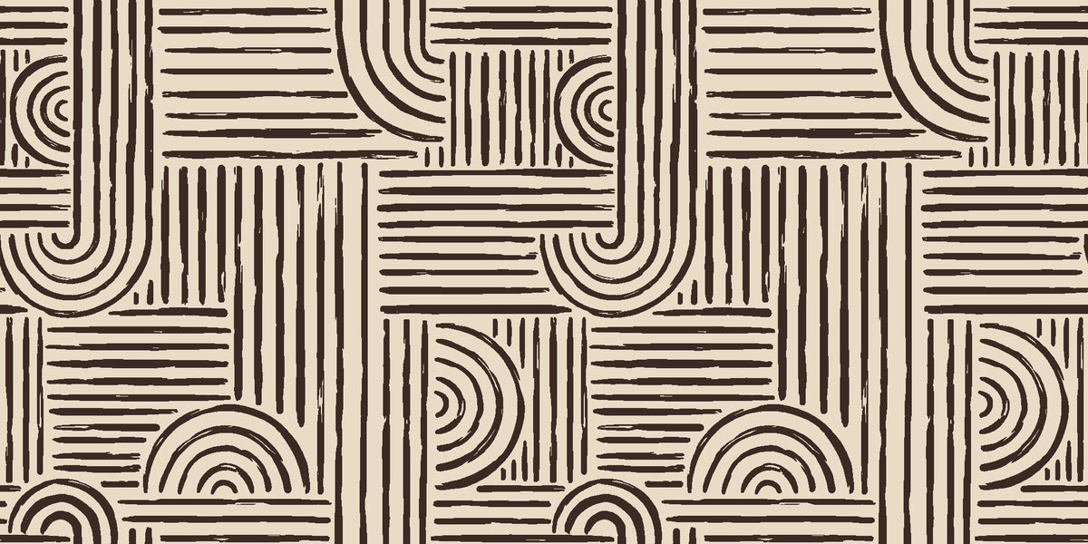 Nomad Stripe Espresso geometric wallpaper in oat and espresso