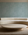 Nomad Stripe Sage geometric wallpaper in an elegant living room