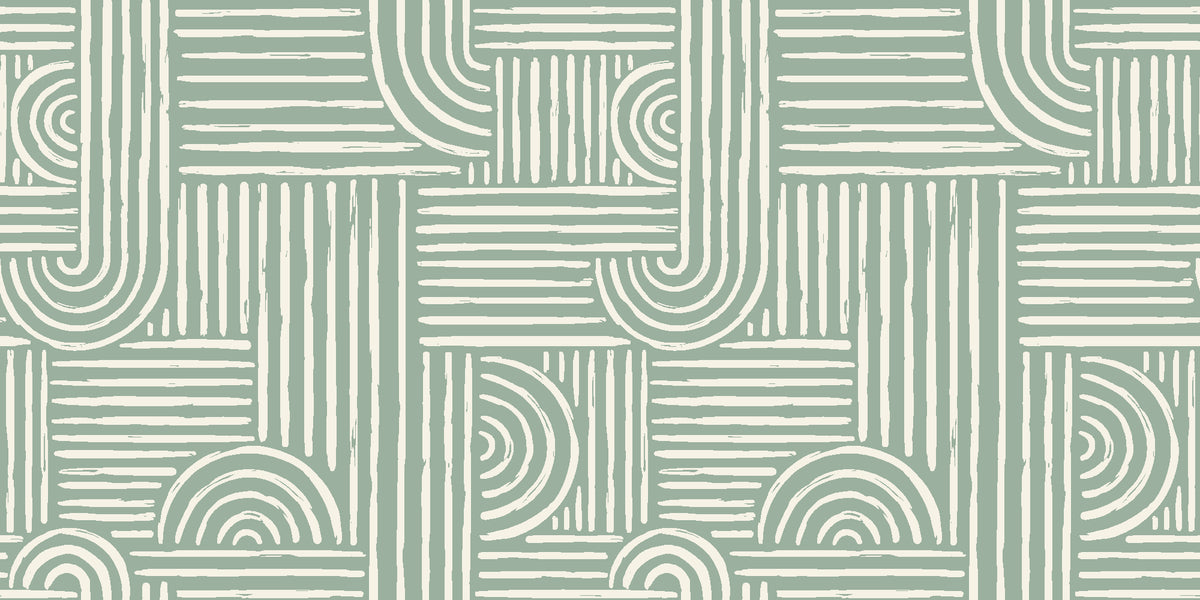 Nomad Stripe Sage geometric wallpaper in sage and cream
