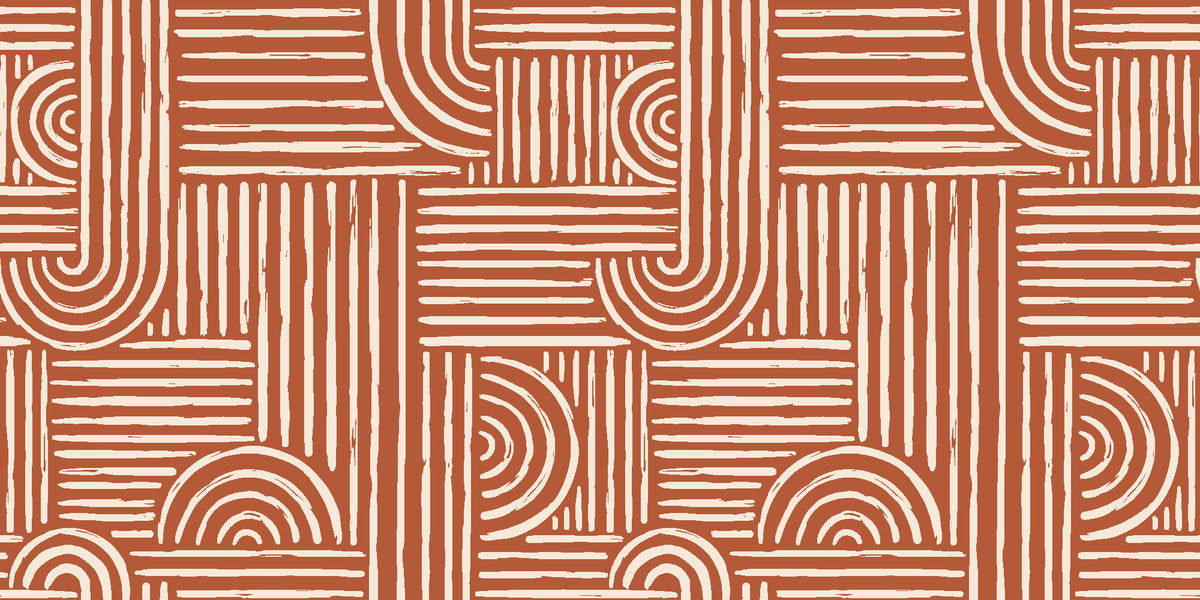 Nomad Stripe Terracotta geometric wallpaper in terracotta and cream
