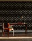 Ocean Fortress Onyx art deco scale wallpaper as a feature wall in a home study