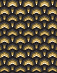 Ocean Fortress Onyx art deco scale wallpaper in onyx and gold
