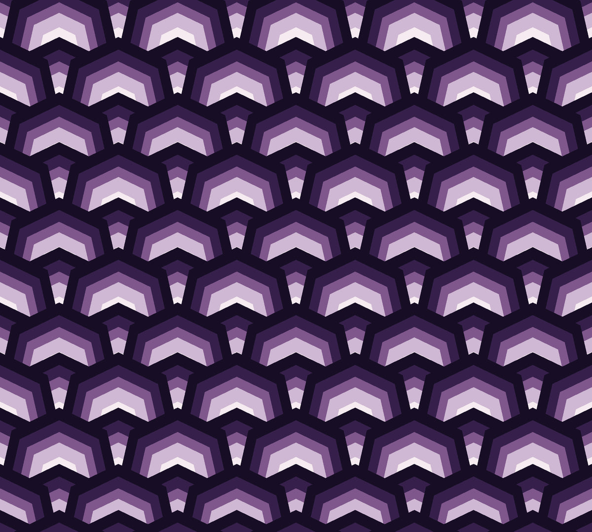 Ocean Fortress Plum art deco scale wallpaper in plum and pearl