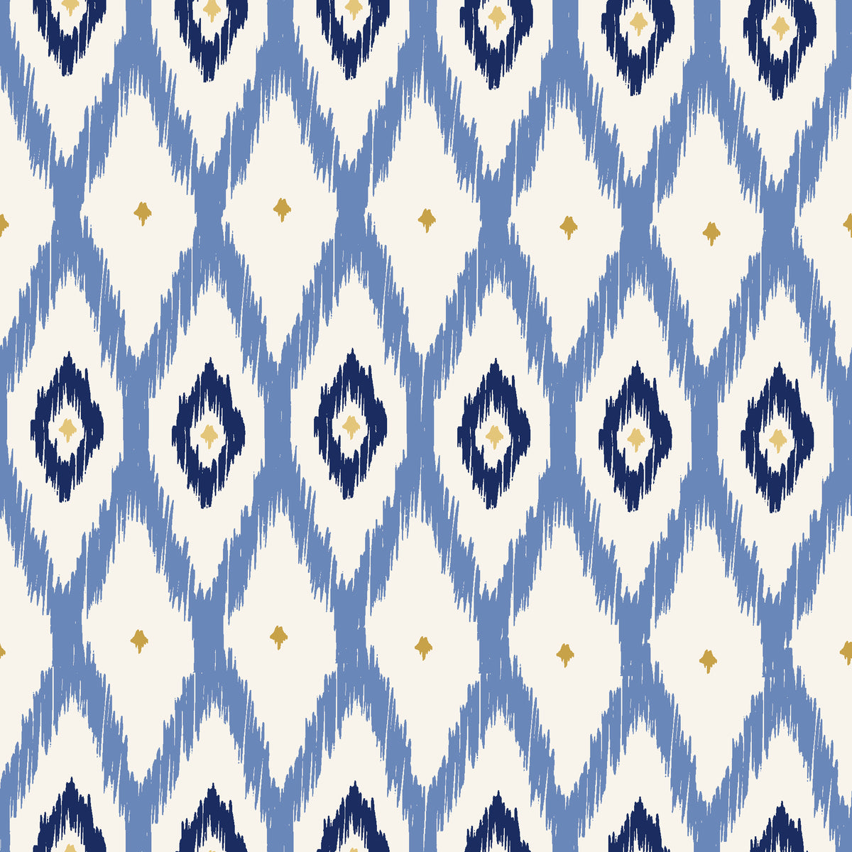 Ogee Loom Indigo ikat ogee wallpaper in indigo and ivory