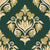 Old World Flora Evergreen floral damask wallpaper in evergreen and brass