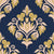 Old World Flora Navy floral damask wallpaper in navy and gold