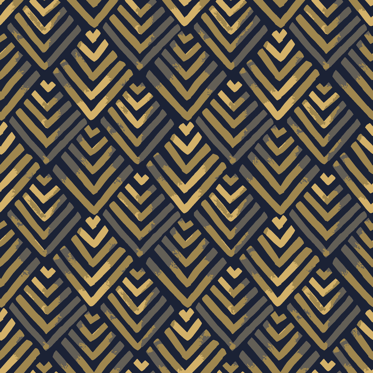 Olive Fret Midnight geometric fret wallpaper in midnight and brass