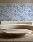Pale Foliage Delft willow leaf wallpaper in an elegant living room