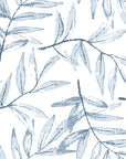 Pale Foliage Delft willow leaf wallpaper in delft blue and white