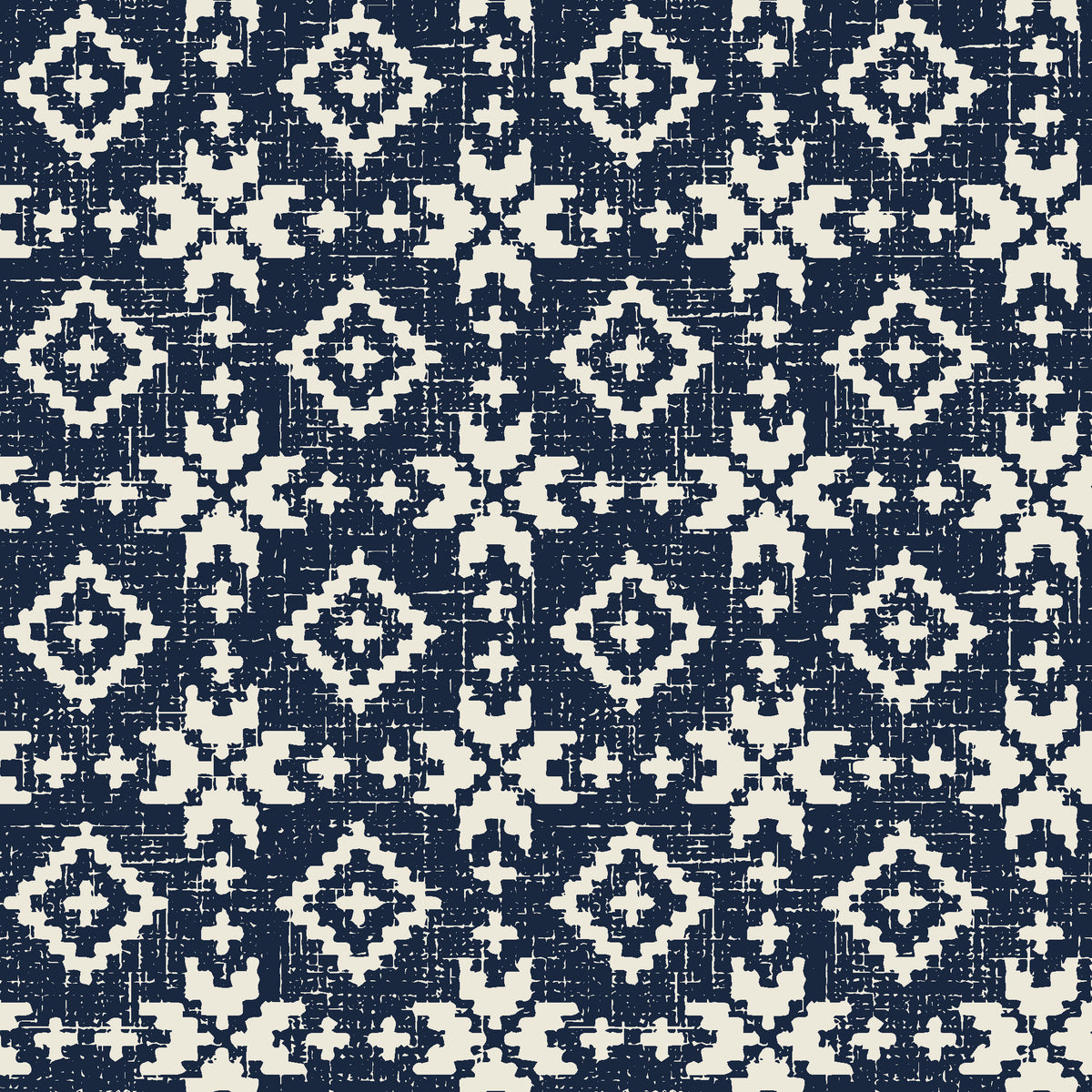 Pale Kilim Midnight kilim wallpaper in midnight and ivory