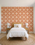 Pale Kilim Terracotta kilim wallpaper in a bright, cheerful child's bedroom