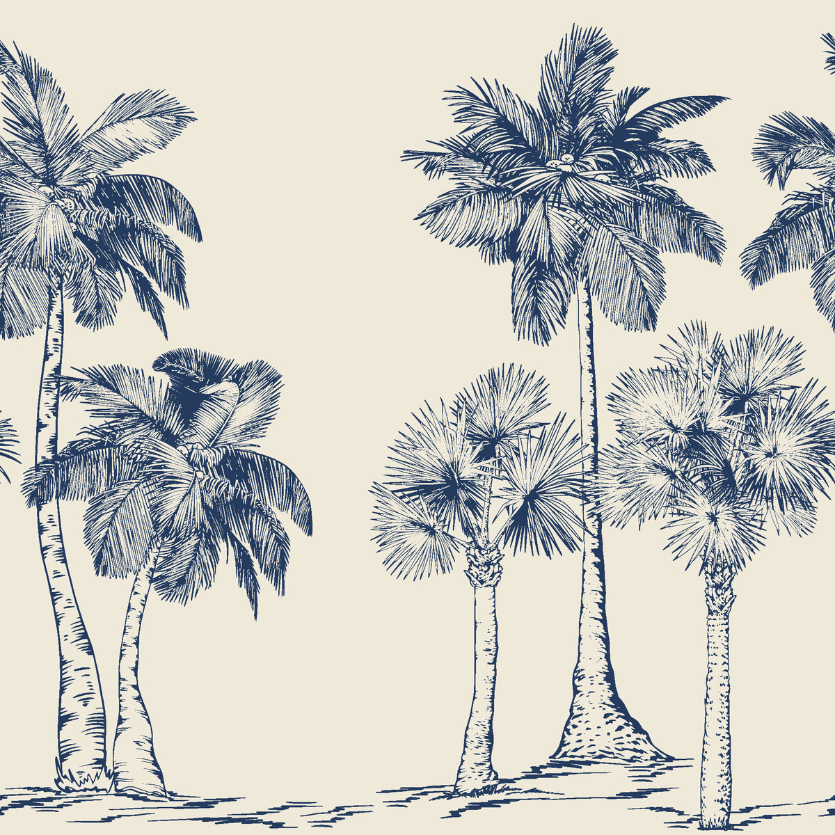 Palm Shade Navy palm grove wallpaper in navy and cream
