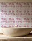 Palm Shade Rose palm grove wallpaper creating ambiance in a serene spa bathroom