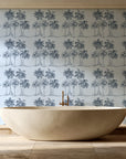 Palm Shade Slate palm grove wallpaper creating ambiance in a serene spa bathroom