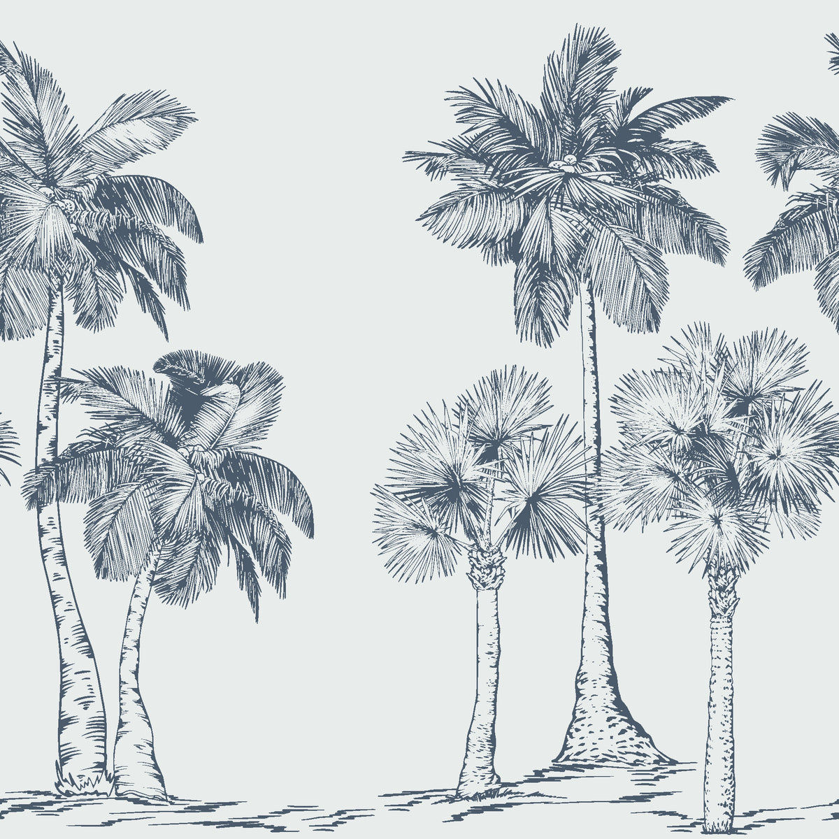 Palm Shade Slate palm grove wallpaper in slate and mist