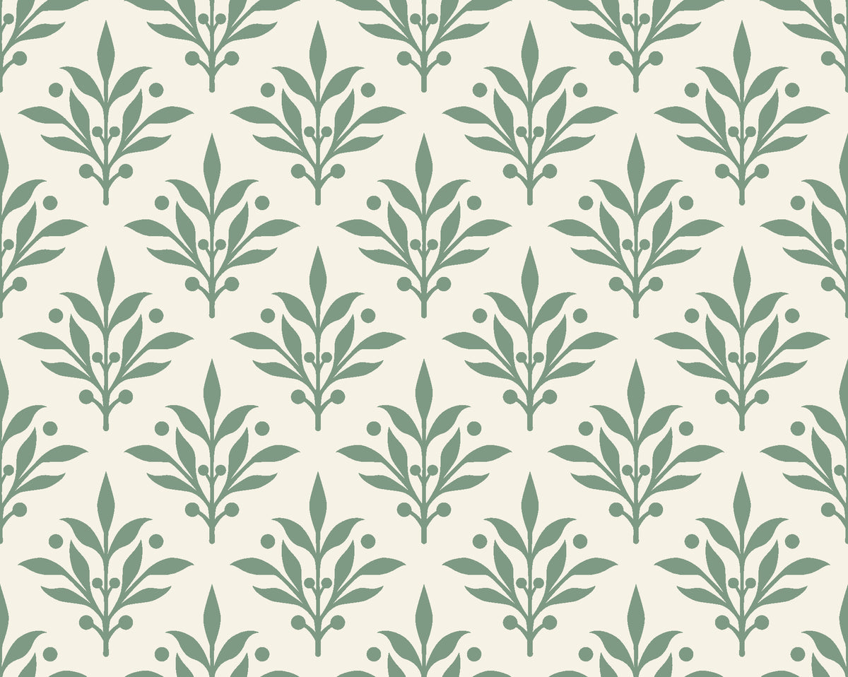 Pastel Bouquet Parade Sage botanical damask wallpaper in sage and cream