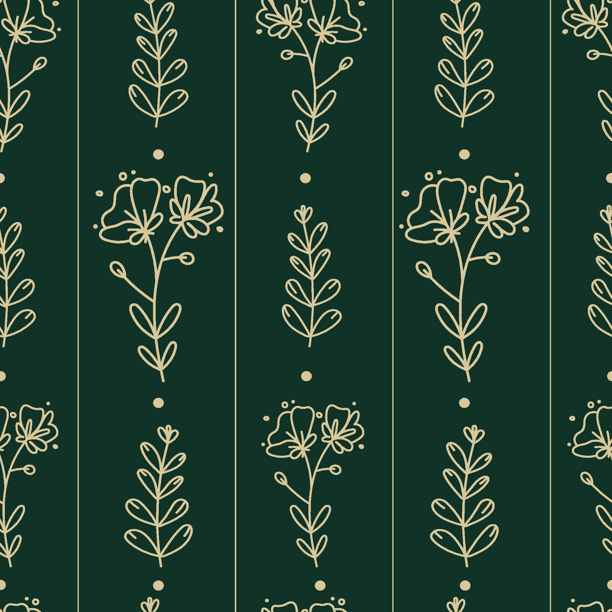 Petal & Thread Emerald botanical stem wallpaper in emerald and champagne