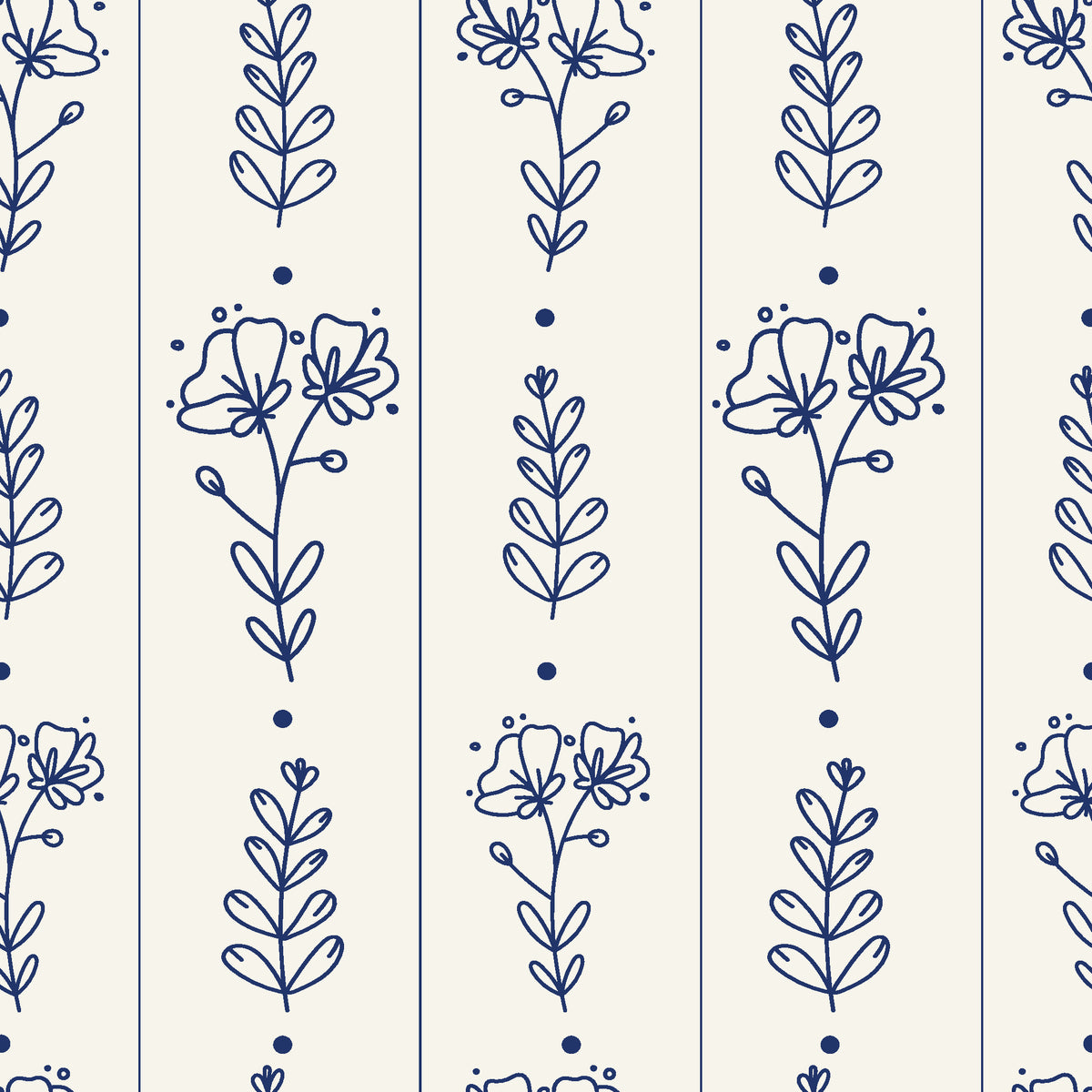 Petal & Thread Indigo botanical stem wallpaper in indigo and ivory